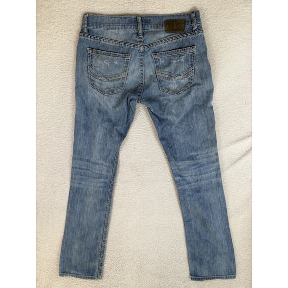 Buckle BKE Carter Jeans Mens 32L 32x32 Blue Straight Distressed Thick Stitch - Picture 15 of 16